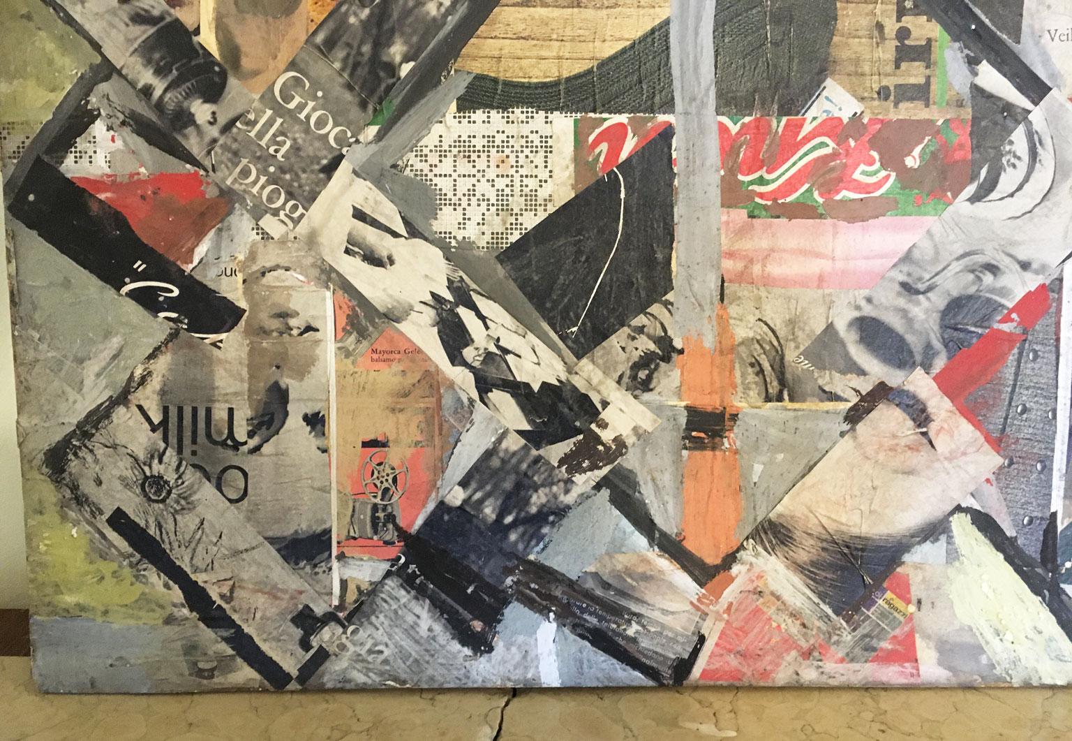 1960 Italy Abstract Painting and Paper Collage by Ermete Lancini In Good Condition For Sale In Brescia, IT