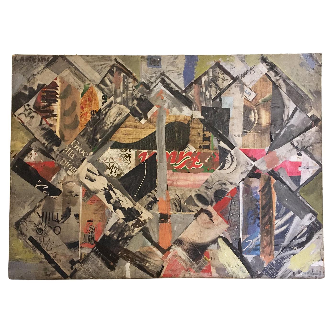 1960 Italy Abstract Painting and Paper Collage by Ermete Lancini For Sale