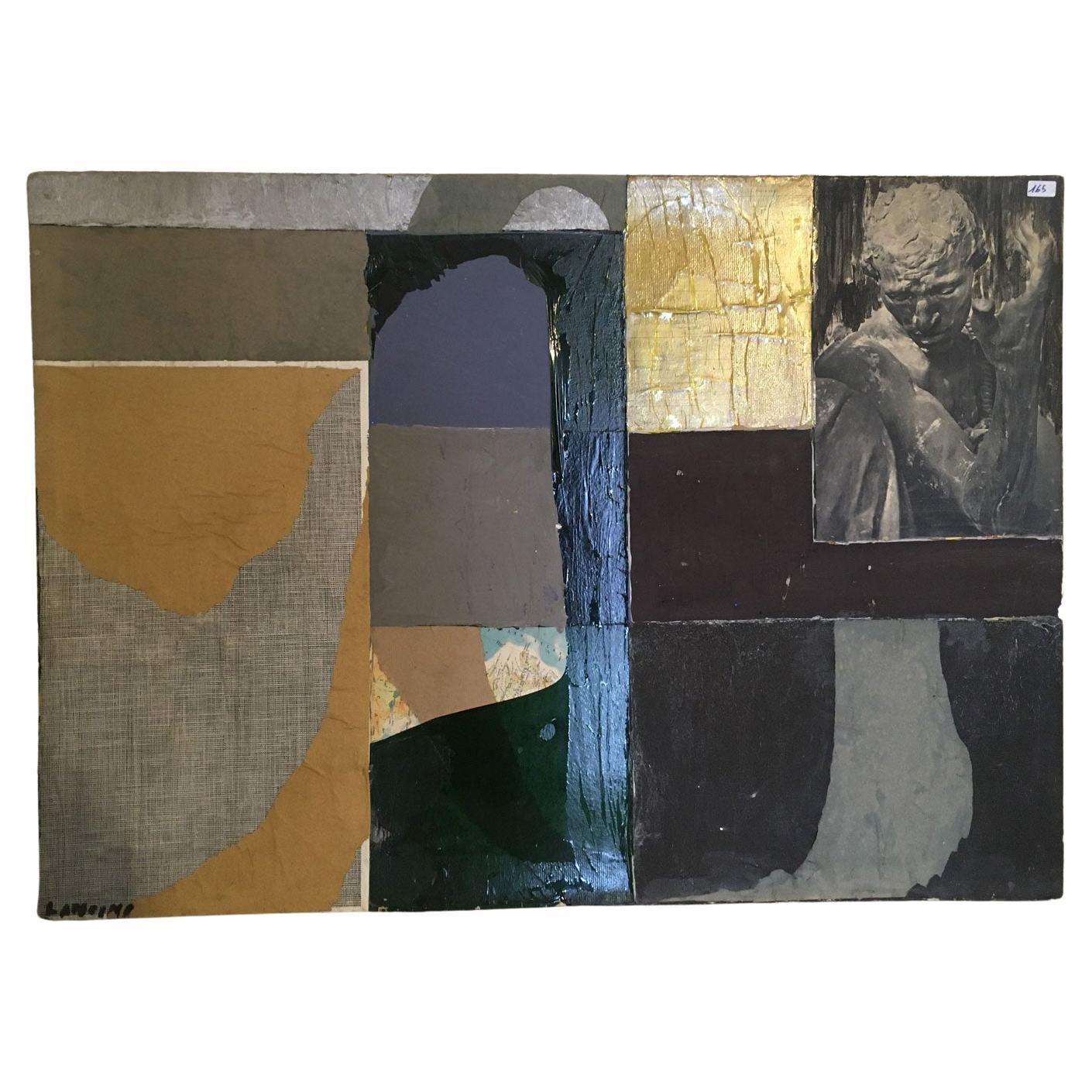 1960 Italien Abstrakte Malerei und Papier Collage von Ermete Lancini 