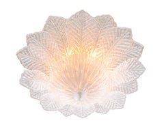 Murano Palmette 25" Flush Mount Pale Aquamarine Glass & Brass by Barovier, Italy