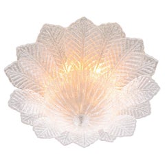 Murano Palmette 25" Flush Mount Pale Aquamarine Glass & Brass by Barovier, Italy