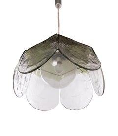 Mazzega Tulip Pendant Lamp Green & Clear Murano Glass by Carlo Nason Italy 1960s