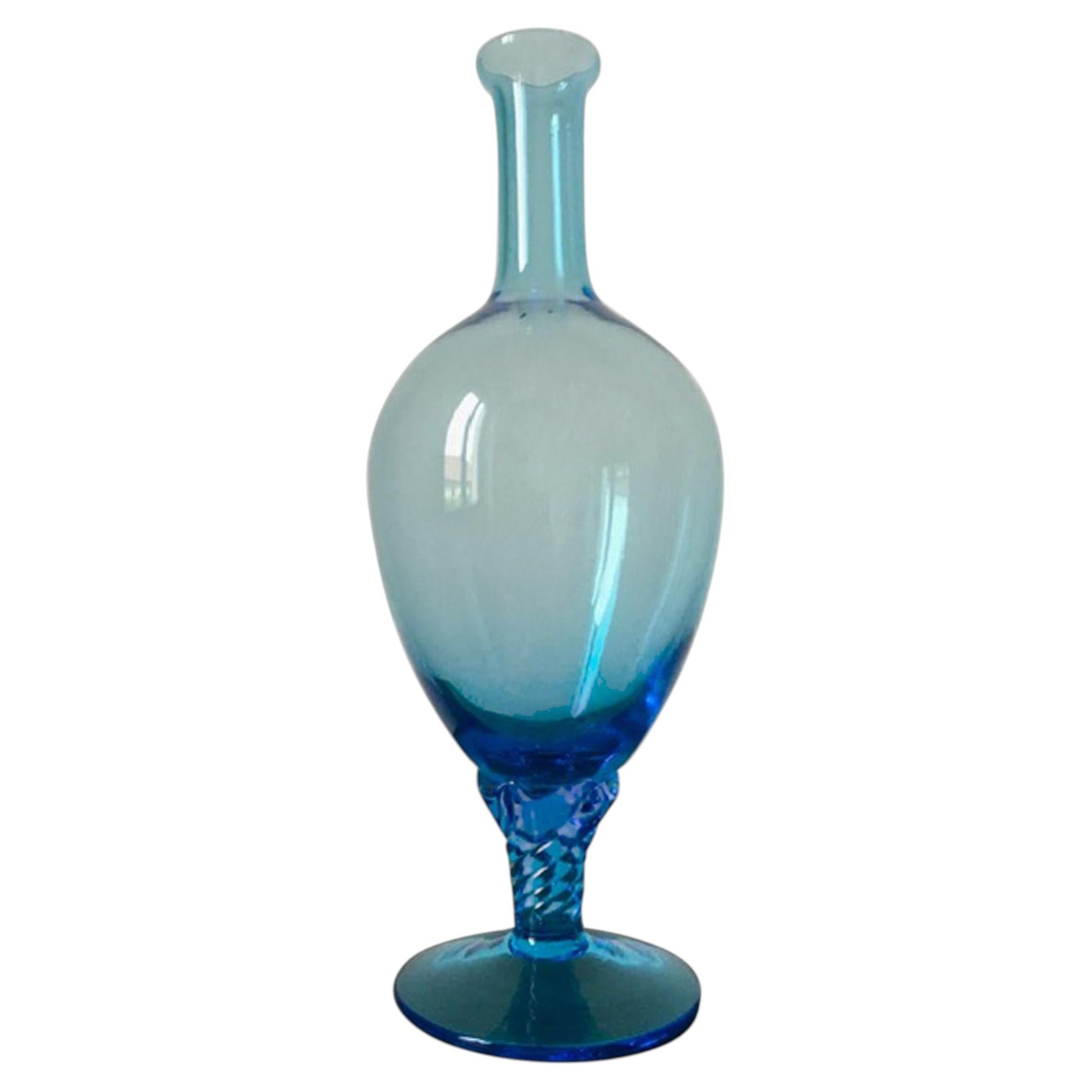 Handcrafted Murano Turquoise Glass Bottle from Italy, 1960, 30.5 cm For Sale