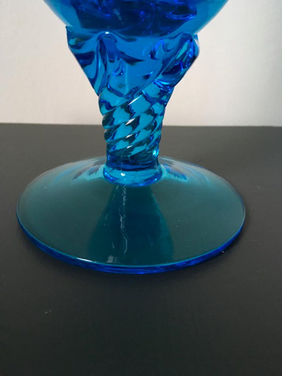 1960 Italy Post-Modern Murano Turquoise Blown Glass Bottle For Sale 4