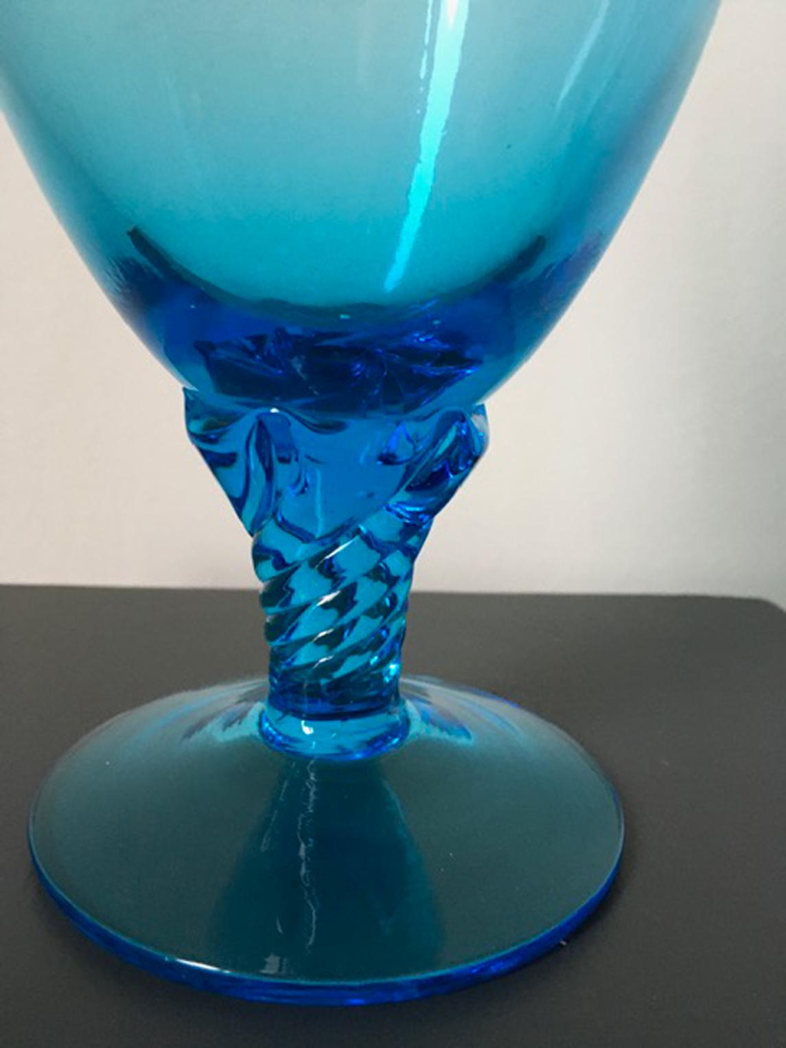 1960 Italy Post-Modern Murano Turquoise Blown Glass Bottle For Sale 5
