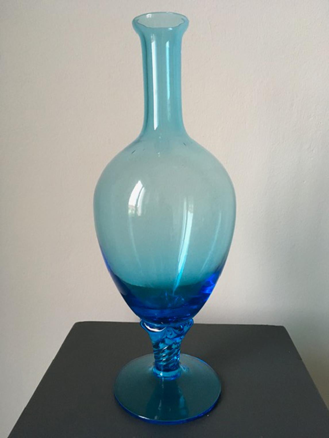 1960 Italy Post-Modern Murano Turquoise Blown Glass Bottle For Sale 6