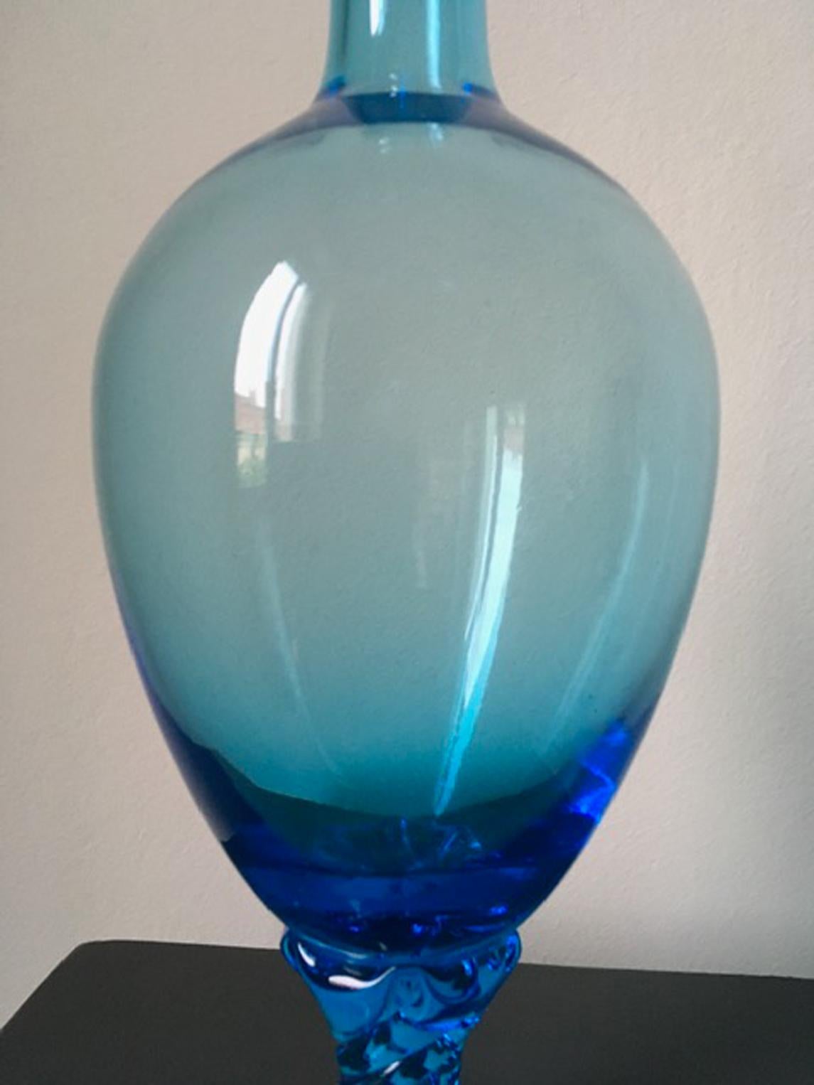 1960 Italy Post-Modern Murano Turquoise Blown Glass Bottle For Sale 7