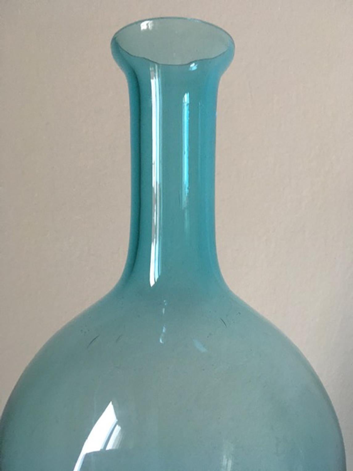 1960 Italy Post-Modern Murano Turquoise Blown Glass Bottle For Sale 8
