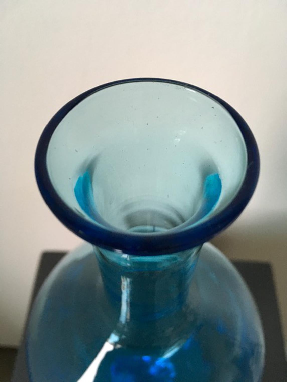 1960 Italy Post-Modern Murano Turquoise Blown Glass Bottle For Sale 9