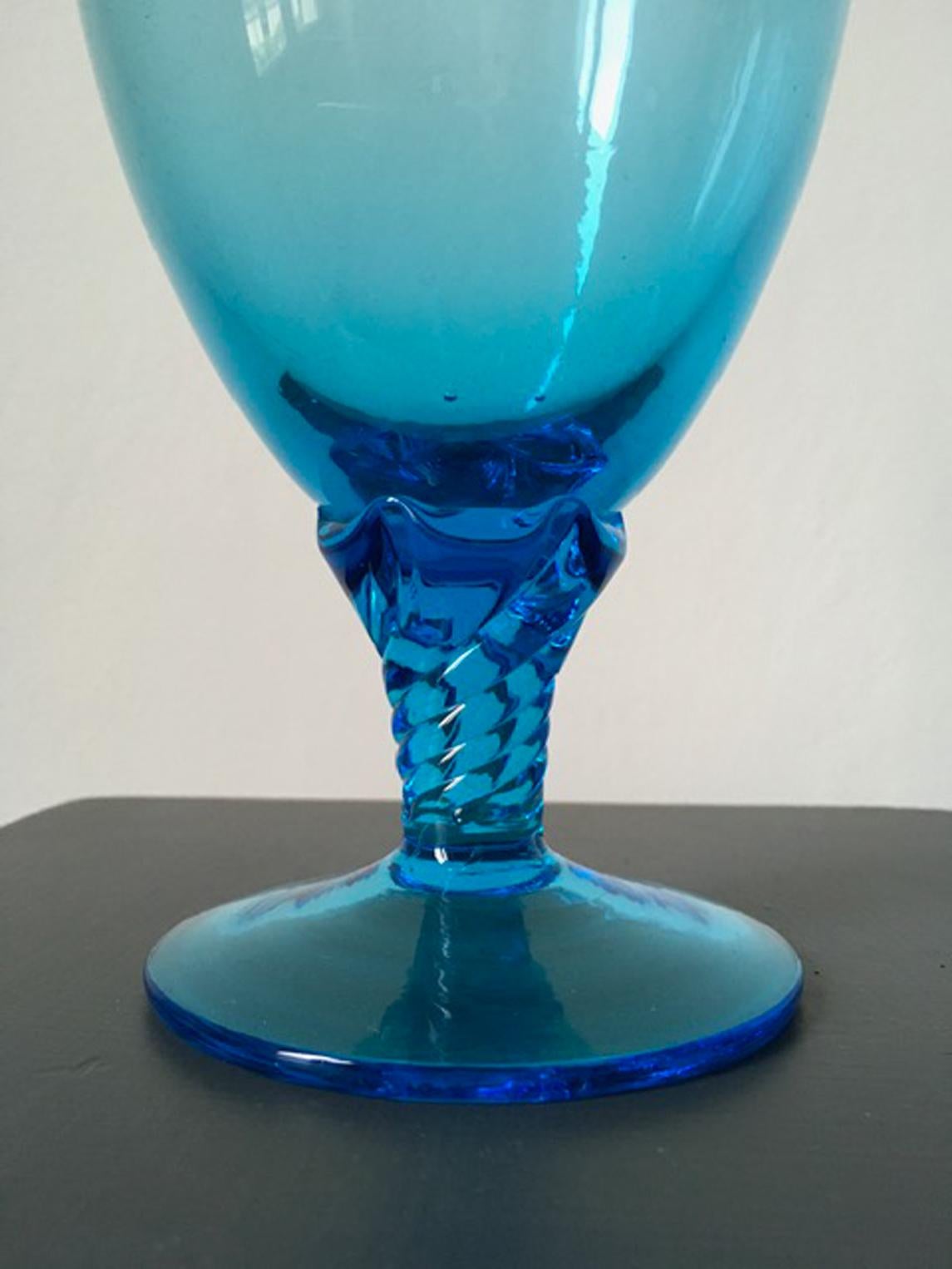Italian 1960 Italy Post-Modern Murano Turquoise Blown Glass Bottle For Sale