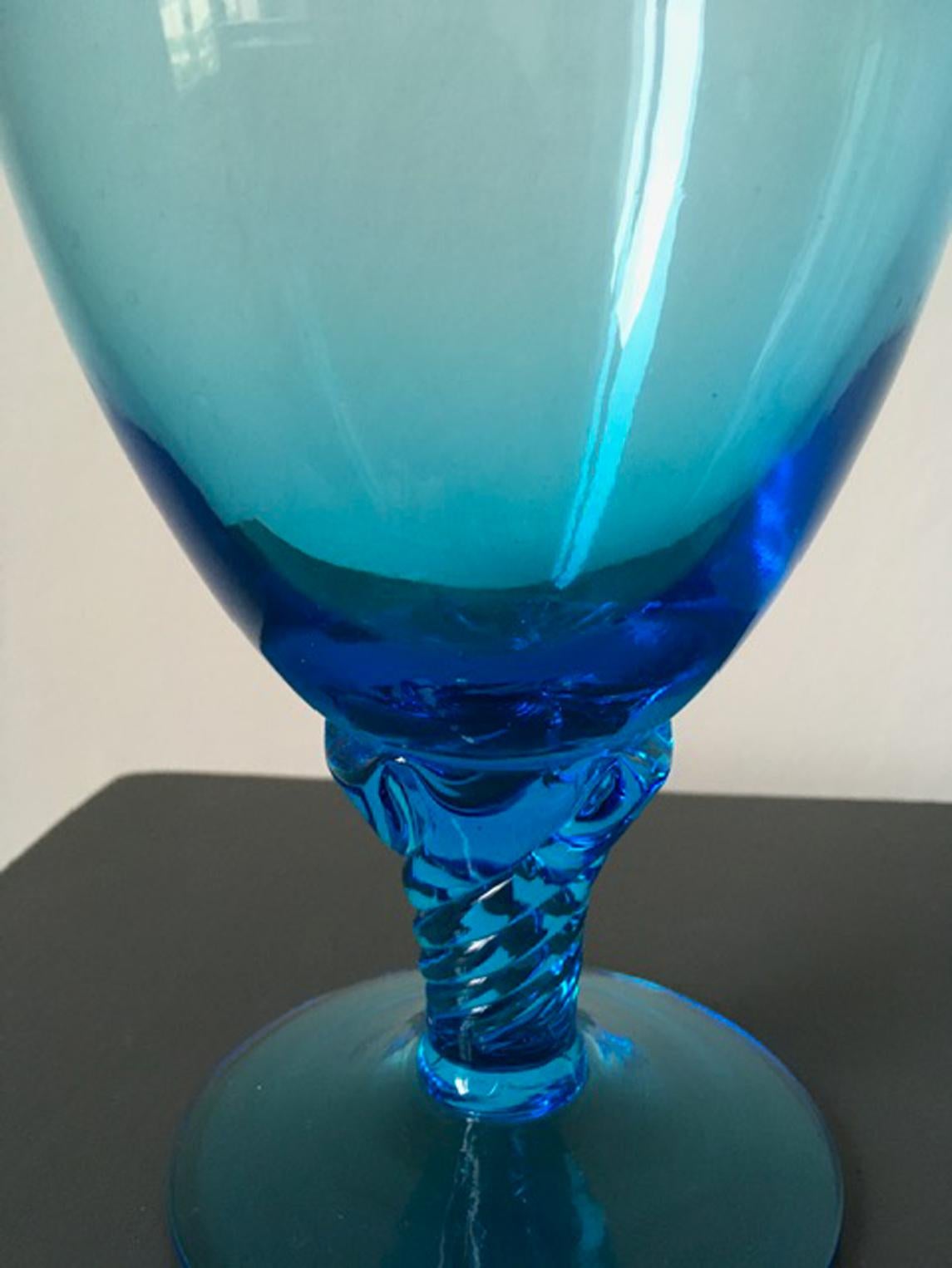 Hand-Crafted 1960 Italy Post-Modern Murano Turquoise Blown Glass Bottle For Sale