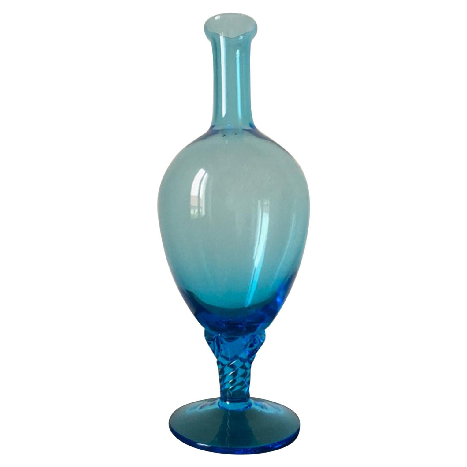 1960 Italy Post-Modern Murano Turquoise Blown Glass Bottle For Sale