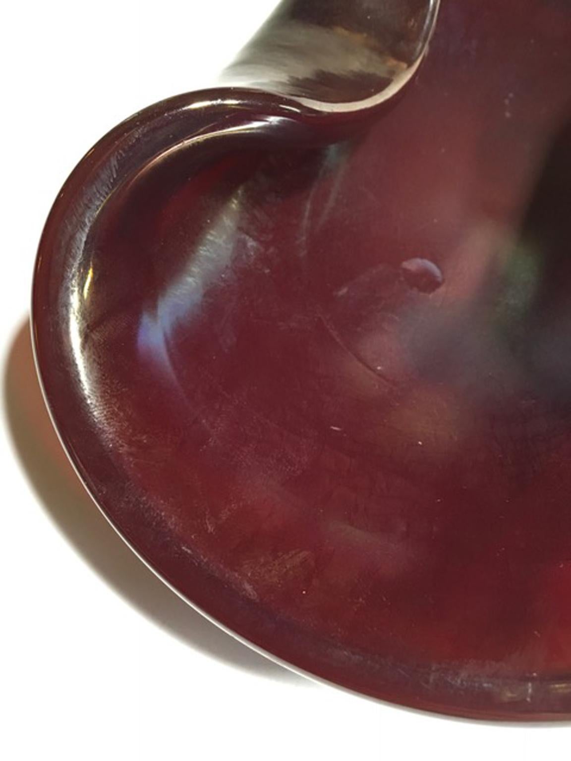 Italien 1960 Mid-Century Modern Rubin Farbe geblasen Paste Glas Schüssel im Angebot 2