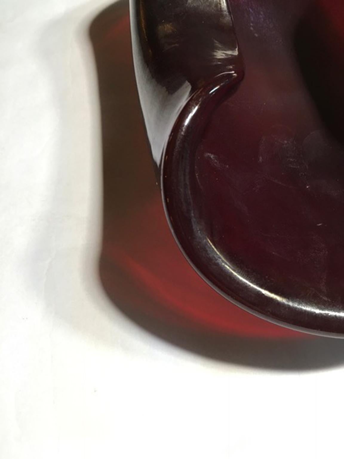 Italien 1960 Mid-Century Modern Rubin Farbe geblasen Paste Glas Schüssel im Angebot 7
