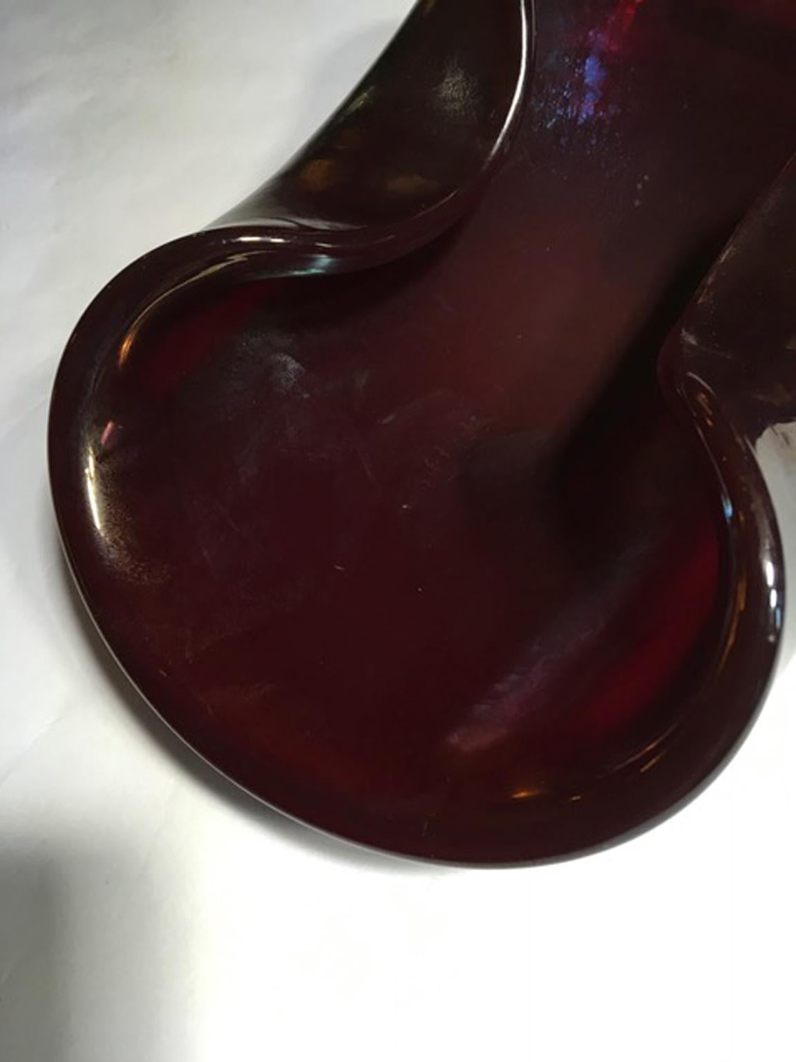 Italien 1960 Mid-Century Modern Rubin Farbe geblasen Paste Glas Schüssel im Angebot 9