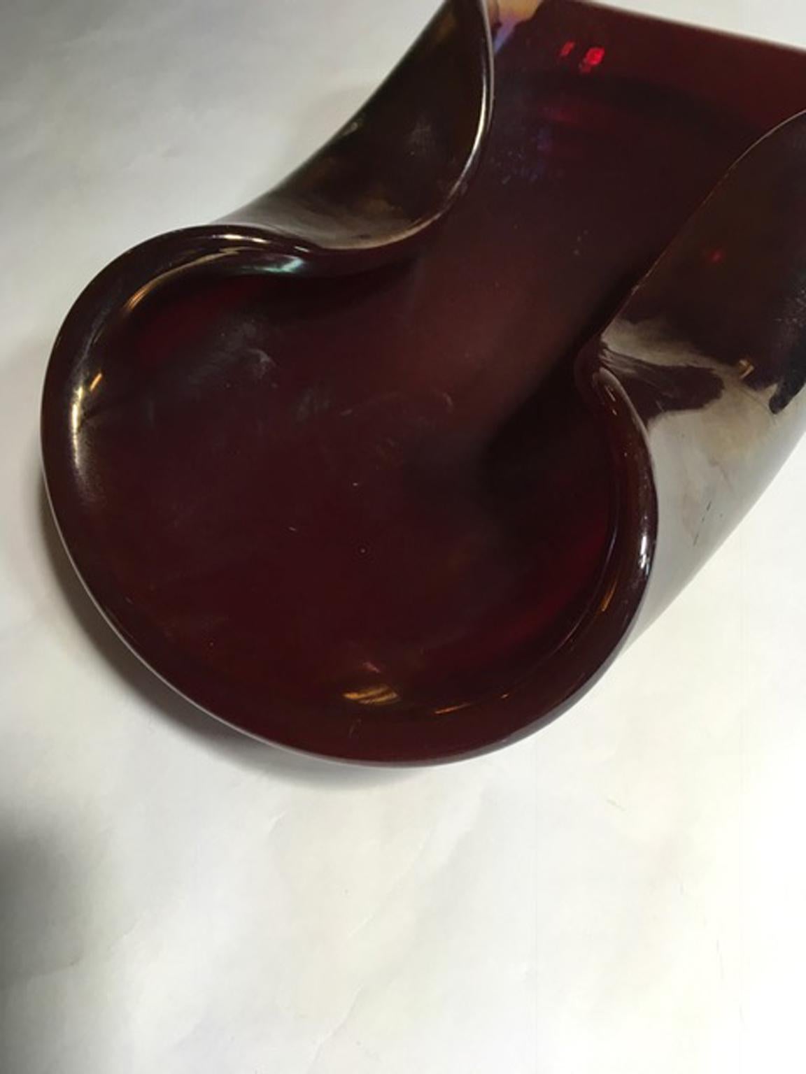 Italien 1960 Mid-Century Modern Rubin Farbe geblasen Paste Glas Schüssel im Angebot 12