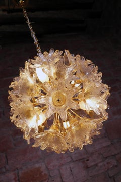 1 'di 2' Lampadario Sputnik Amber Murano da 16", in vetro e ottone, P. Venini VeArt 1960