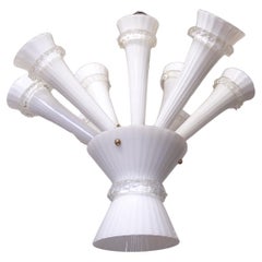 Venini Trumpet Chandelier Opaline Murano Glass & Brass, Italy 1960