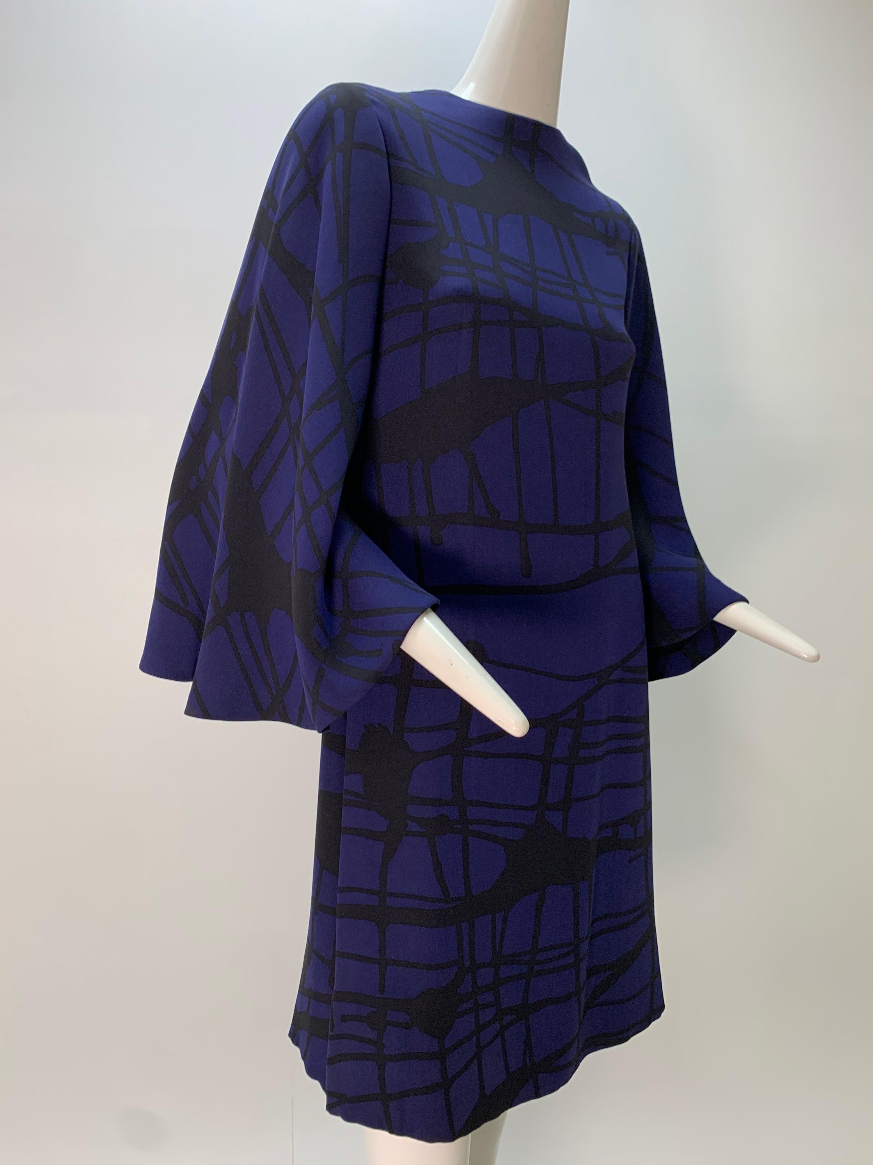 1960 James Galanos Silk Crepe Cobalt & Black Bold Print Side Slit Tunic Dress 6
