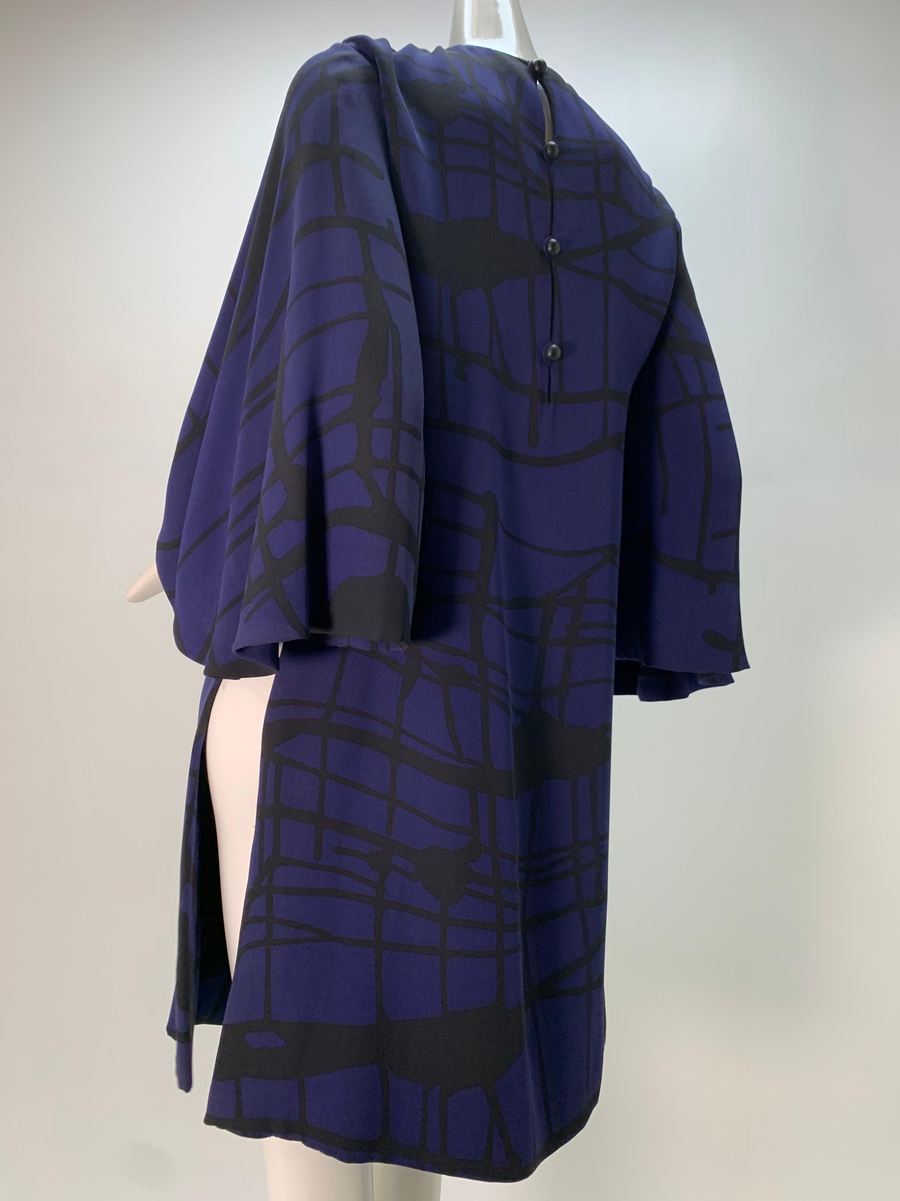1960 James Galanos Silk Crepe Cobalt & Black Bold Print Side Slit Tunic Dress 3