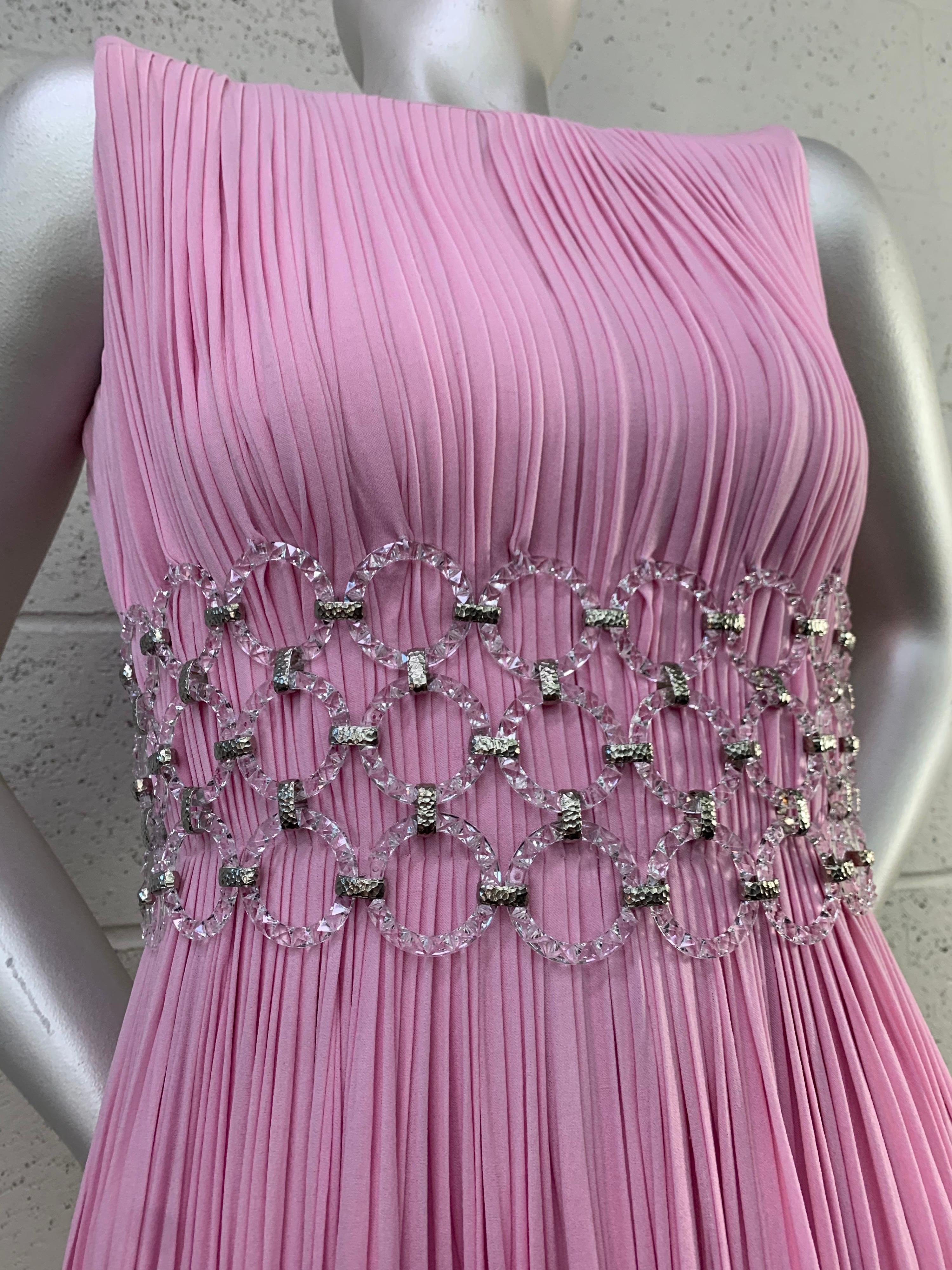 1960 Jean-Louis Peony Pink Silk Sleeveless Goddess Gown w/ Lucite Mesh Waist 5