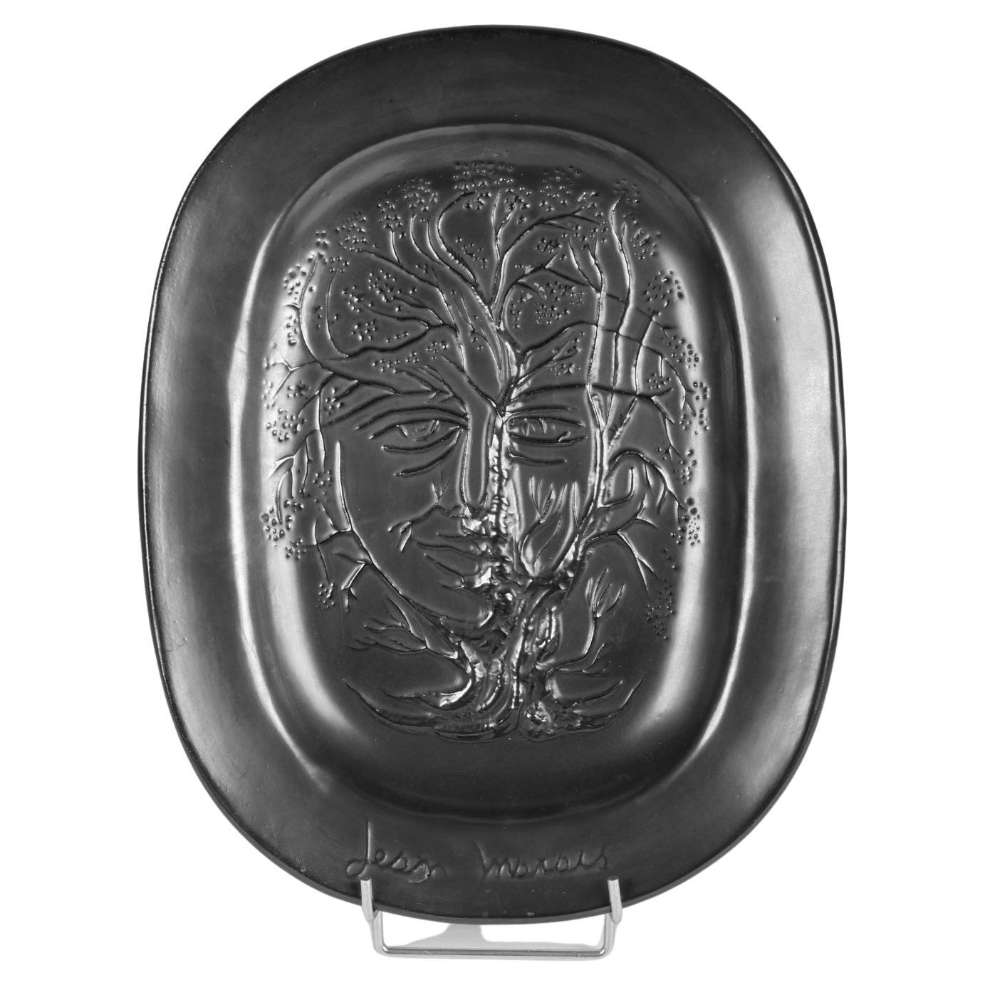 1960 Jean Marais Black Enameled Ceramic Dish