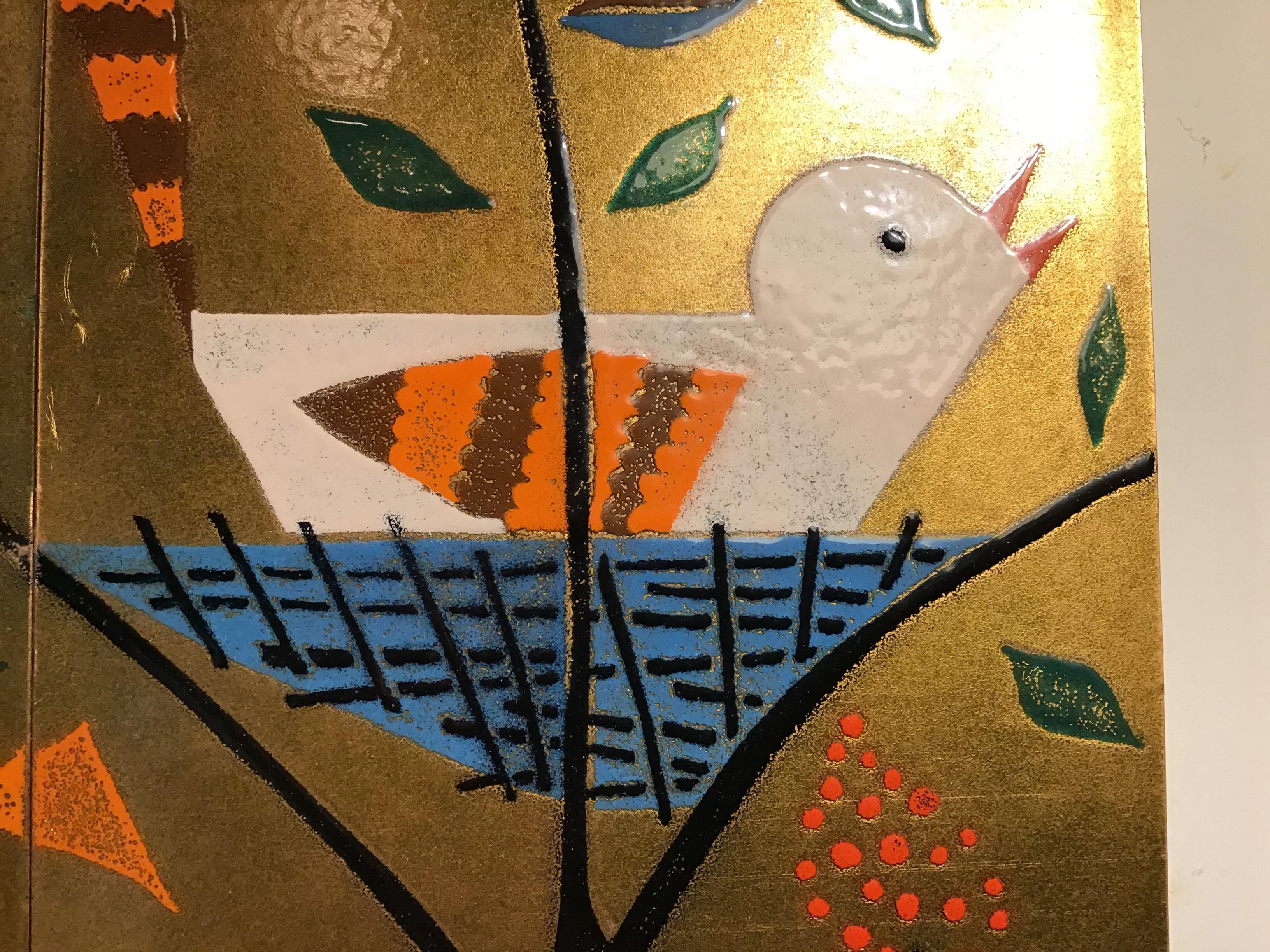 1960 Judith Daner Enamel on Copper Modernist Birds Wall Hanging 8