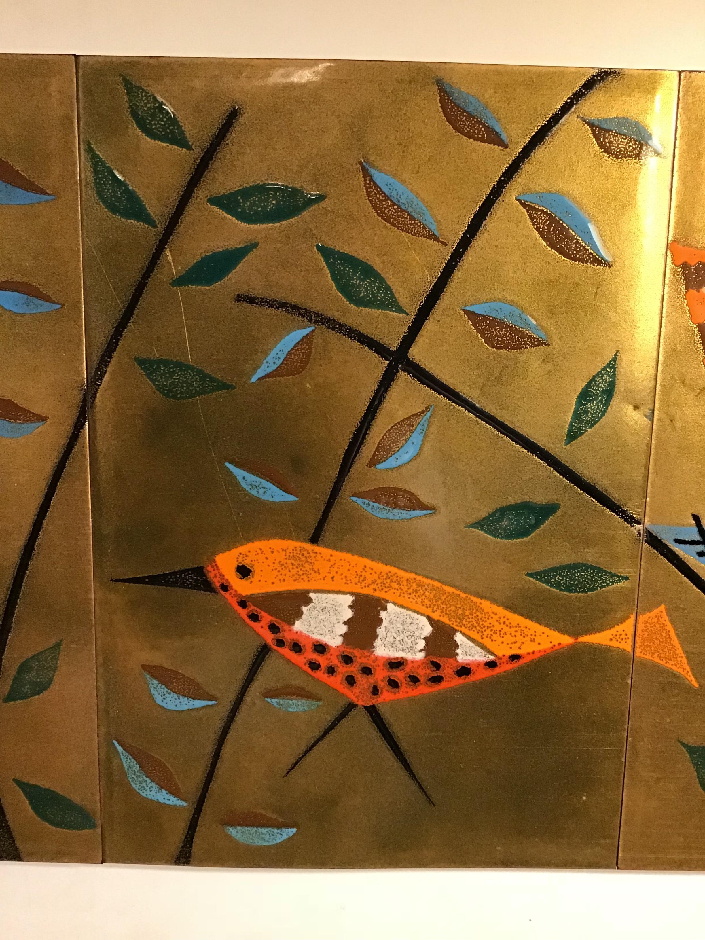 1960 Judith Daner Enamel on Copper Modernist Birds Wall Hanging 1