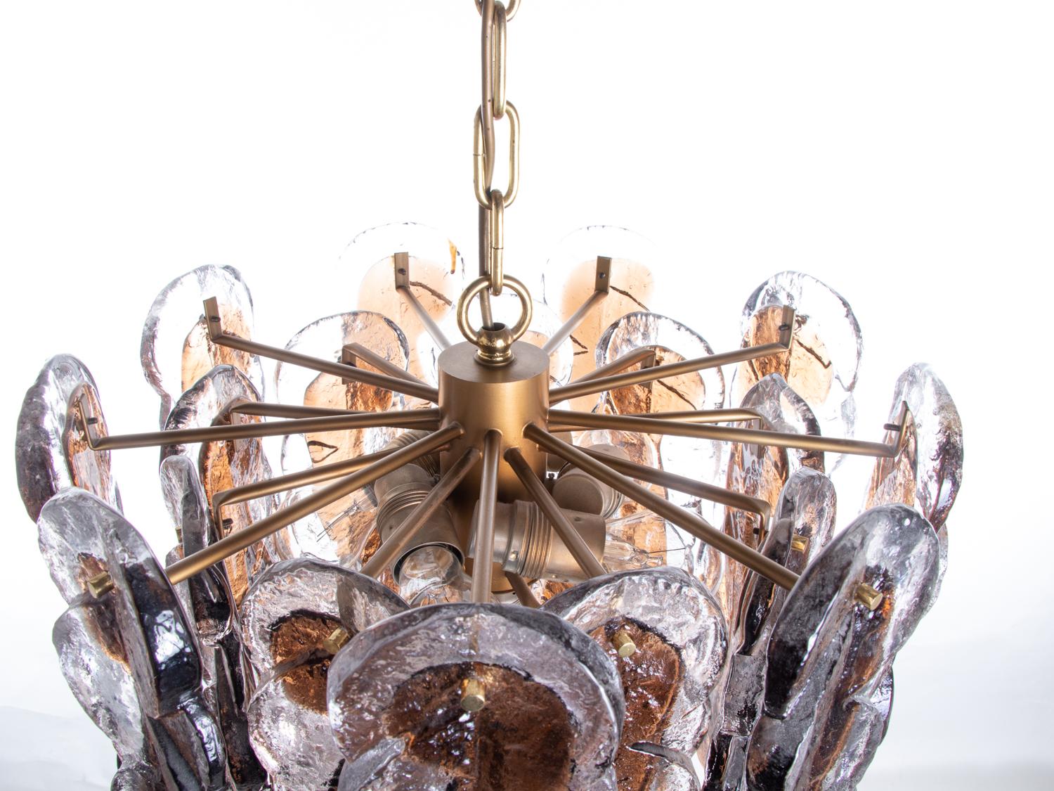 1 (of 2) 1960 Kalmar Citrus Swirl Chandelier Murano Glass & Brass by Carlo Nason For Sale 4