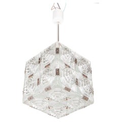 1960 Kamenicky Senov Bohemian Ceiling Light Glass Cube Chandelier