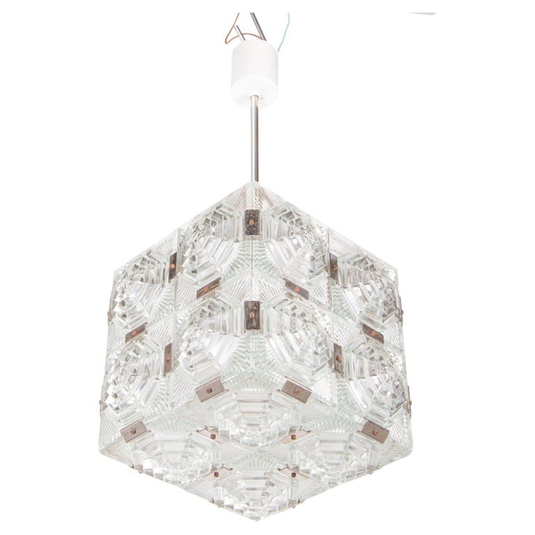 1960 Kamenicky Senov Bohemian Ceiling Light Glass Cube Chandelier For ...