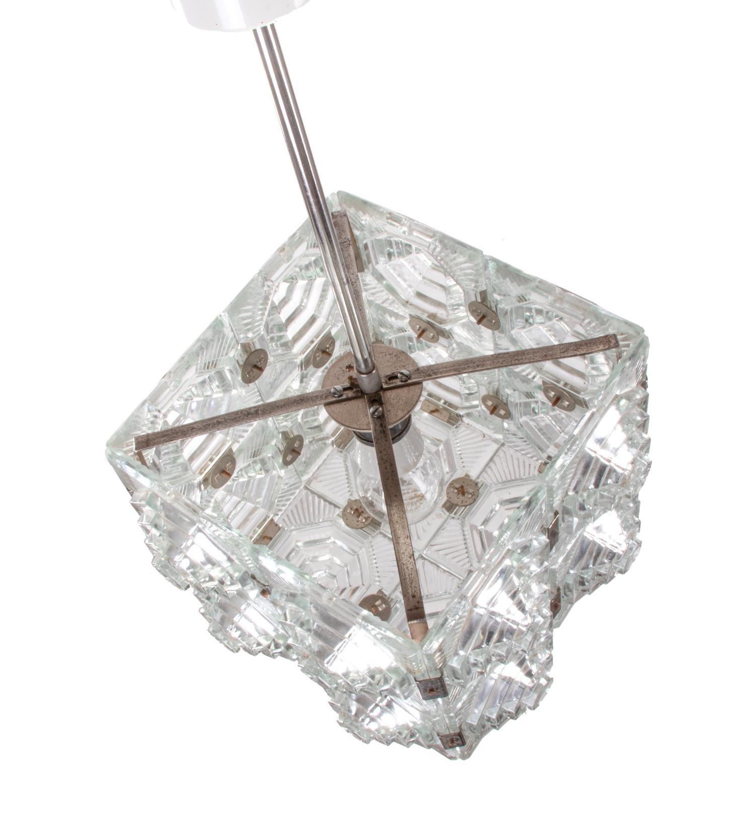 Mid-20th Century 1960 Kamenicky Senov Bohemian Ceiling Light Glass Cube Chandelier For Sale