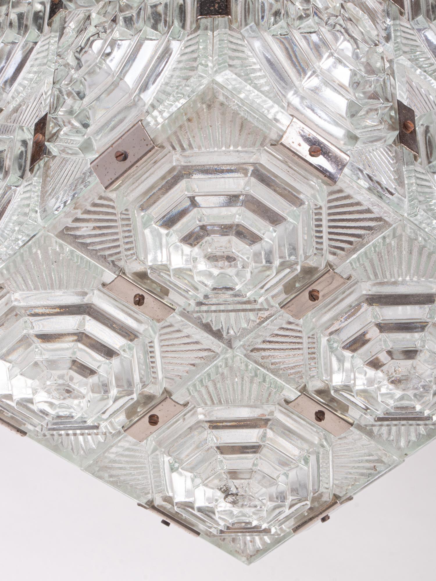 1960 Kamenicky Senov Bohemian Ceiling Light Glass Cube Chandelier For Sale 2