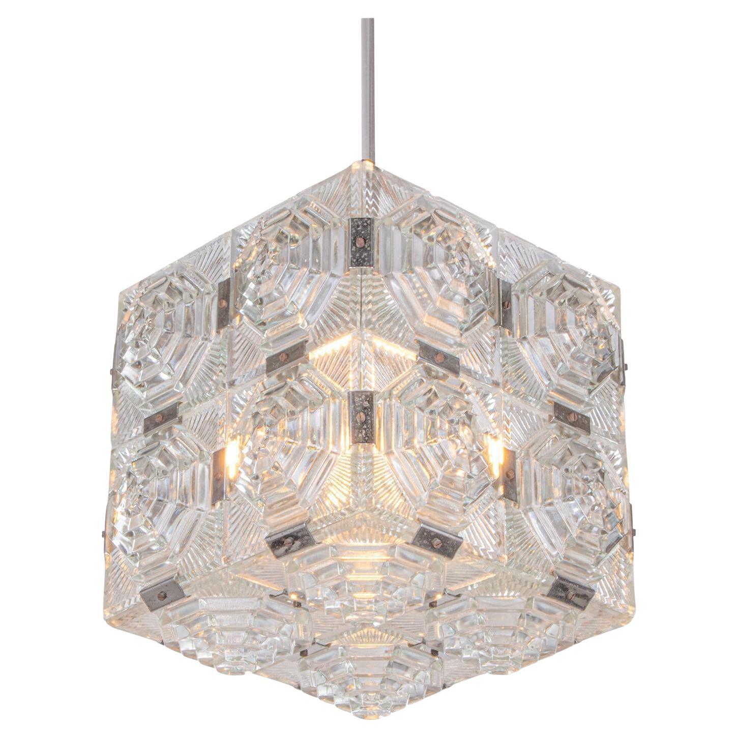 1960 Kamenicky Senov Bohemian Ceiling Light Glass Cube Chandelier