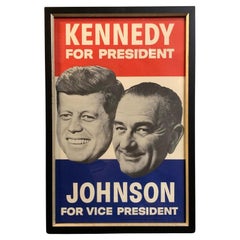 1960 "Kennedy for President". Manifesto elettorale d'epoca "Johnson for Vice President".