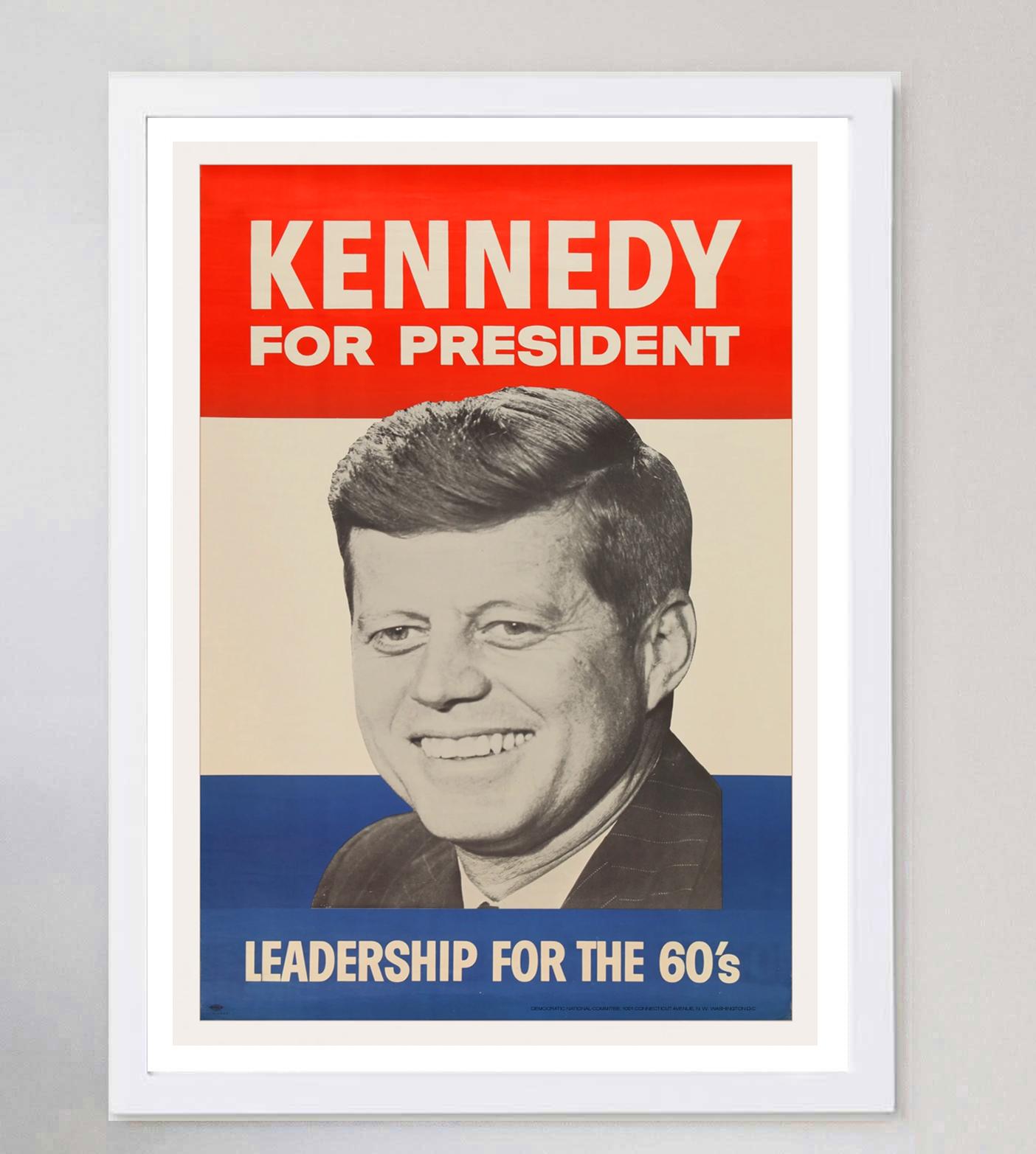 1960 Kennedy for President - Leadership for the 60's Original Vintage Poster Bon état - En vente à Winchester, GB