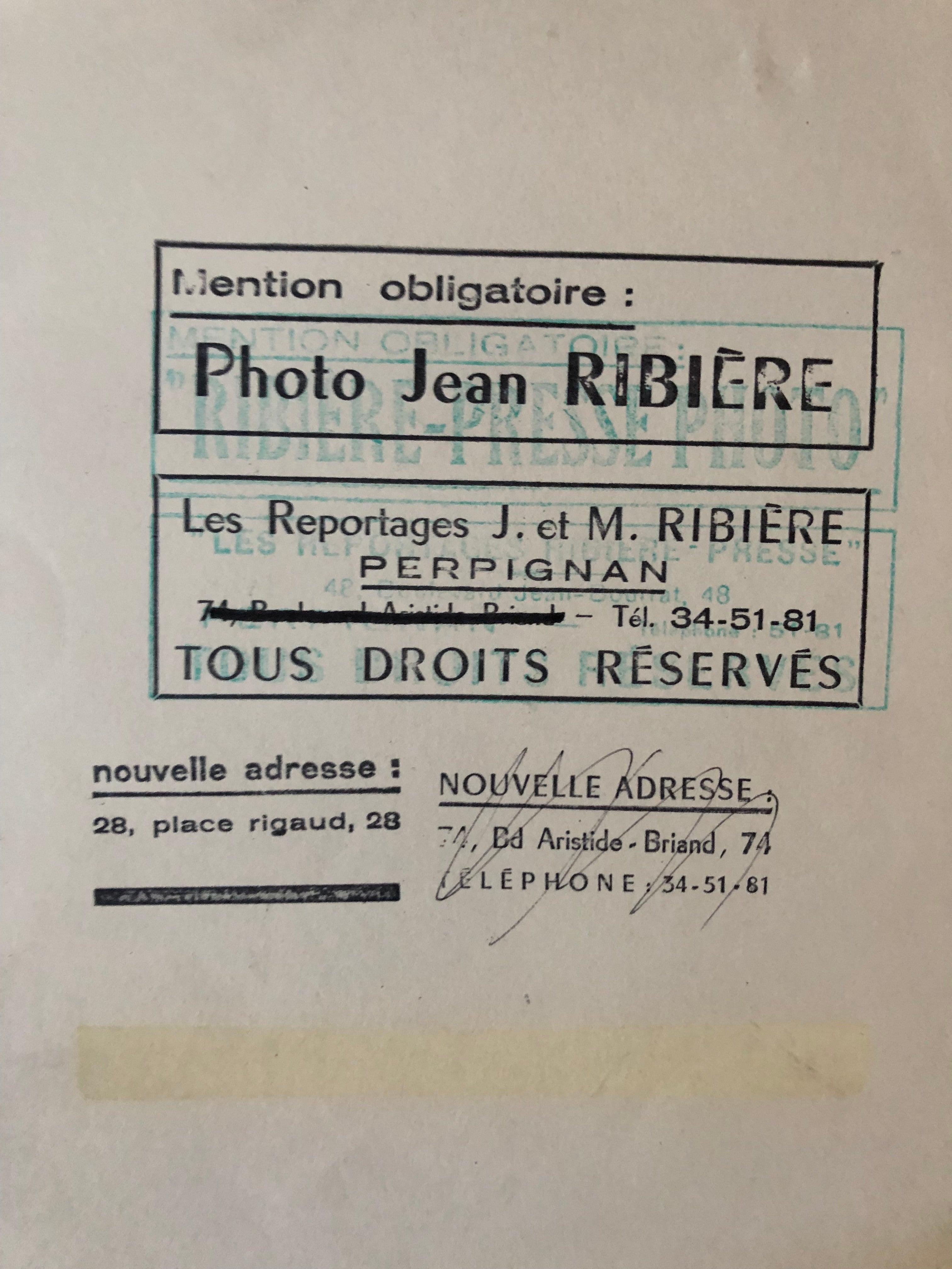 Jean Ribière, renowned photographer, was National Vice President of the A.N.J.R.P.C. (National Association of Journalists Reporters Photographers and Filmmakers), whose President was Robert Doisneau and the main members Henri Cartier-Bresson and