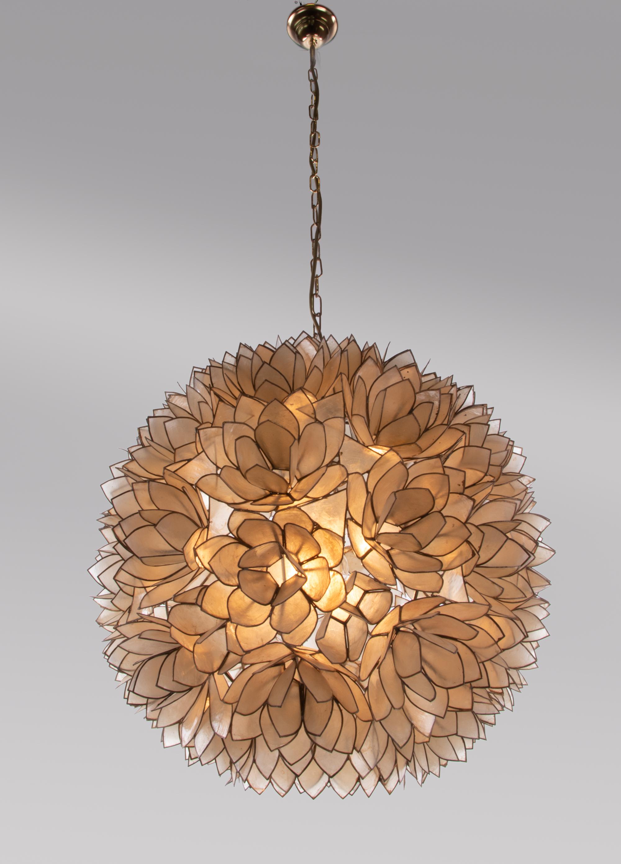Mid-20th Century 1960 Large Art-Glass Pendant Light Lotus Ball Chandelier