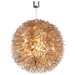 Retro 1960 Large Capiz Shell Lotus Ball Chandelier Pendant Light