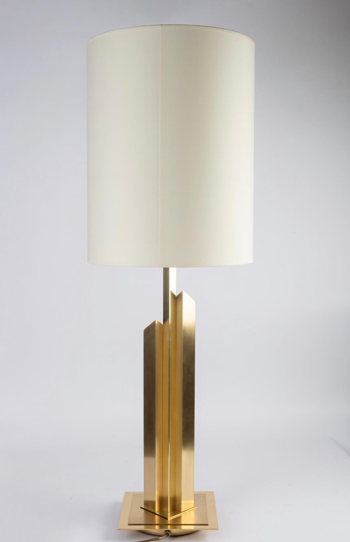Late 20th Century 1970 Large Lamp in Gilded and Satin Brass, Maison Honoré