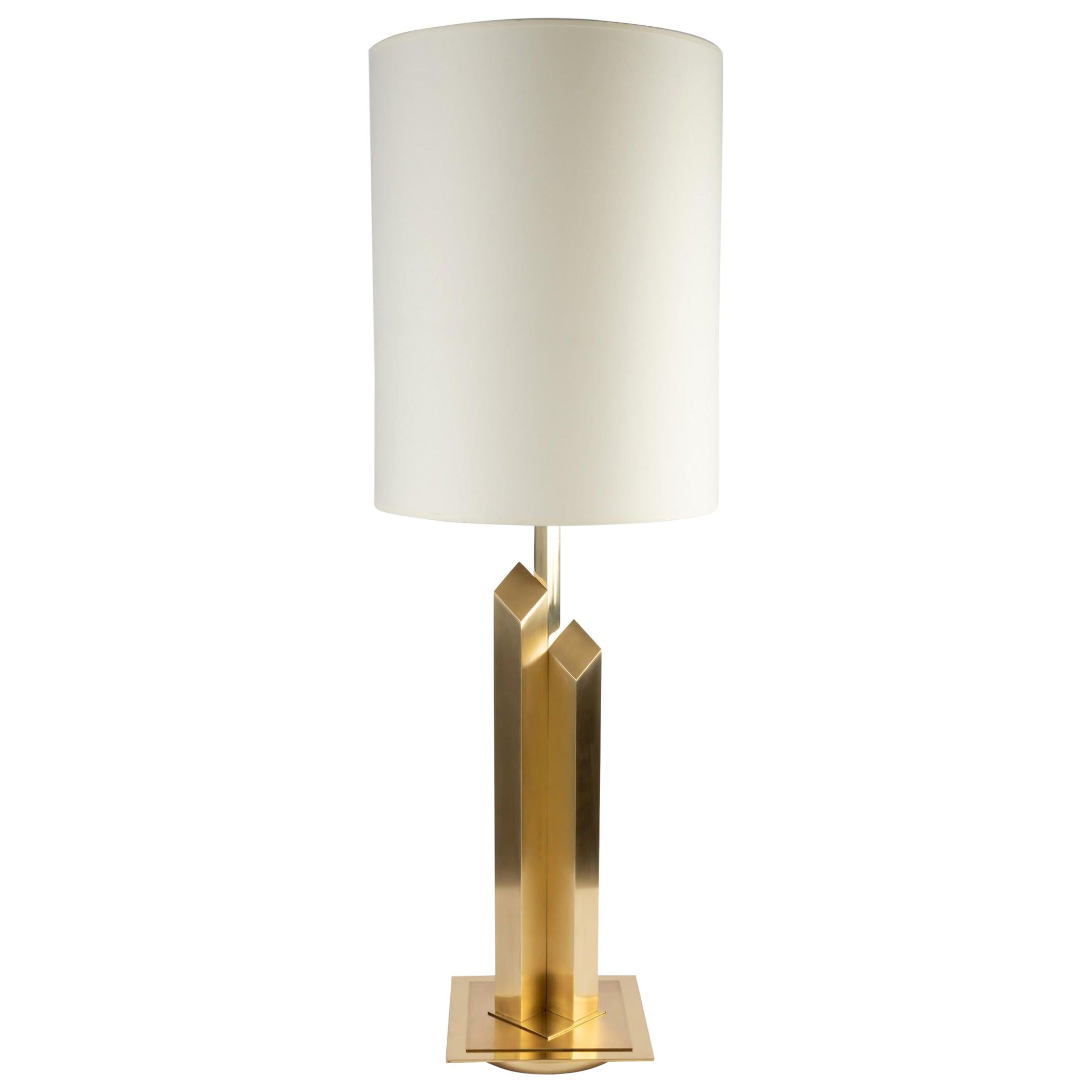 1970 Large Lamp in Gilded and Satin Brass, Maison Honoré