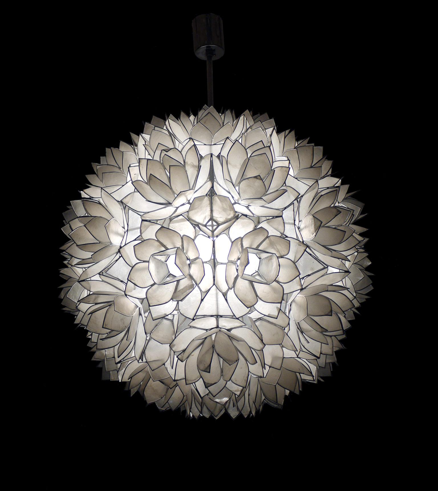 Art Glass 1960 Large Lotus Ball Chandelier Pendant Light