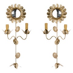 1960 Large pair of gilded brass sconces by Maison Honoré