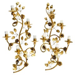 1960 Large pair of sconces "Wild Rose" gilded by FlorArt