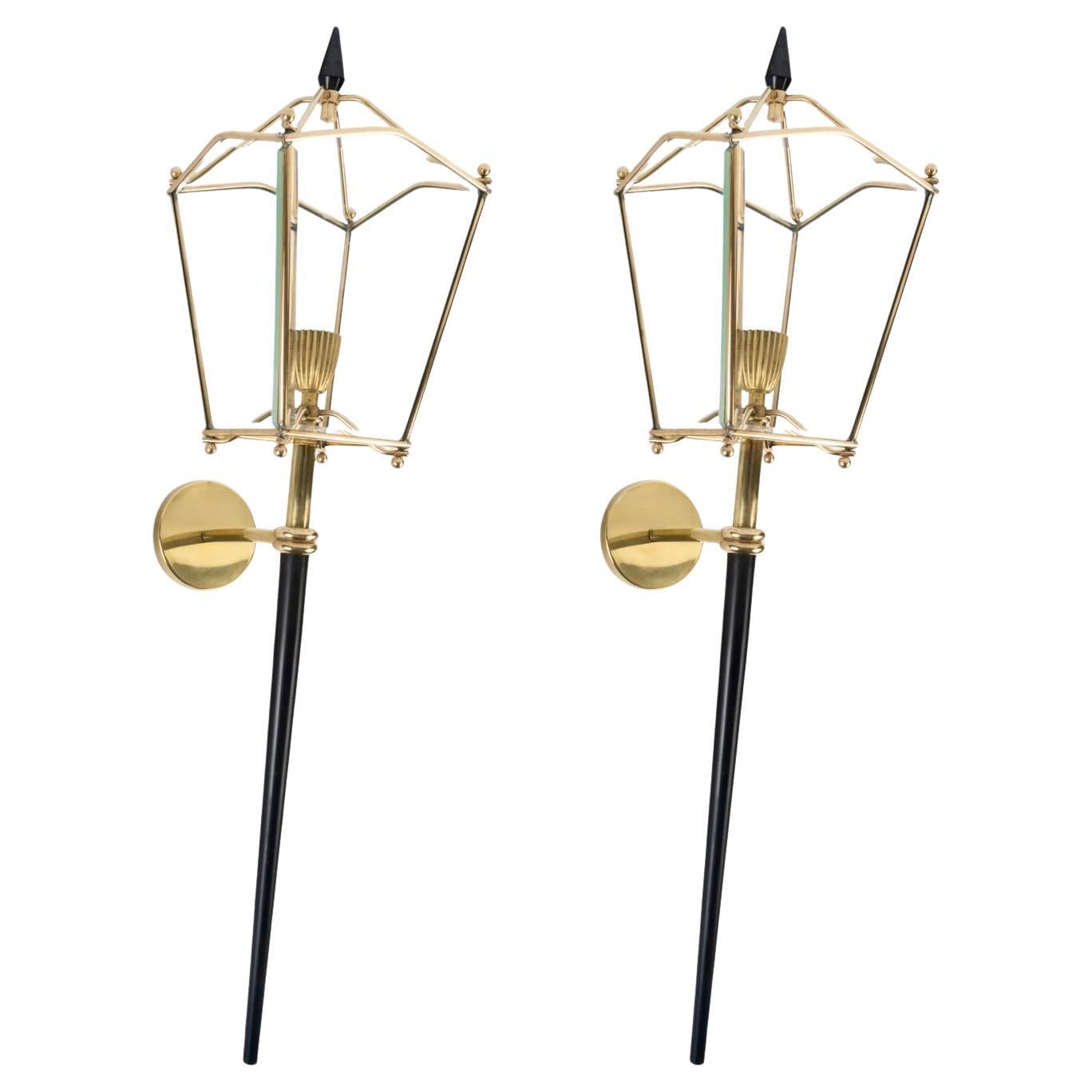 1960 Large pair of sconce-lanterns by Jacque Adnet