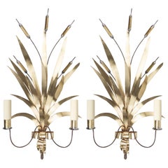 1960 Large Pair of Wall Lights "Bouquet of rushes" Maison FlorArt