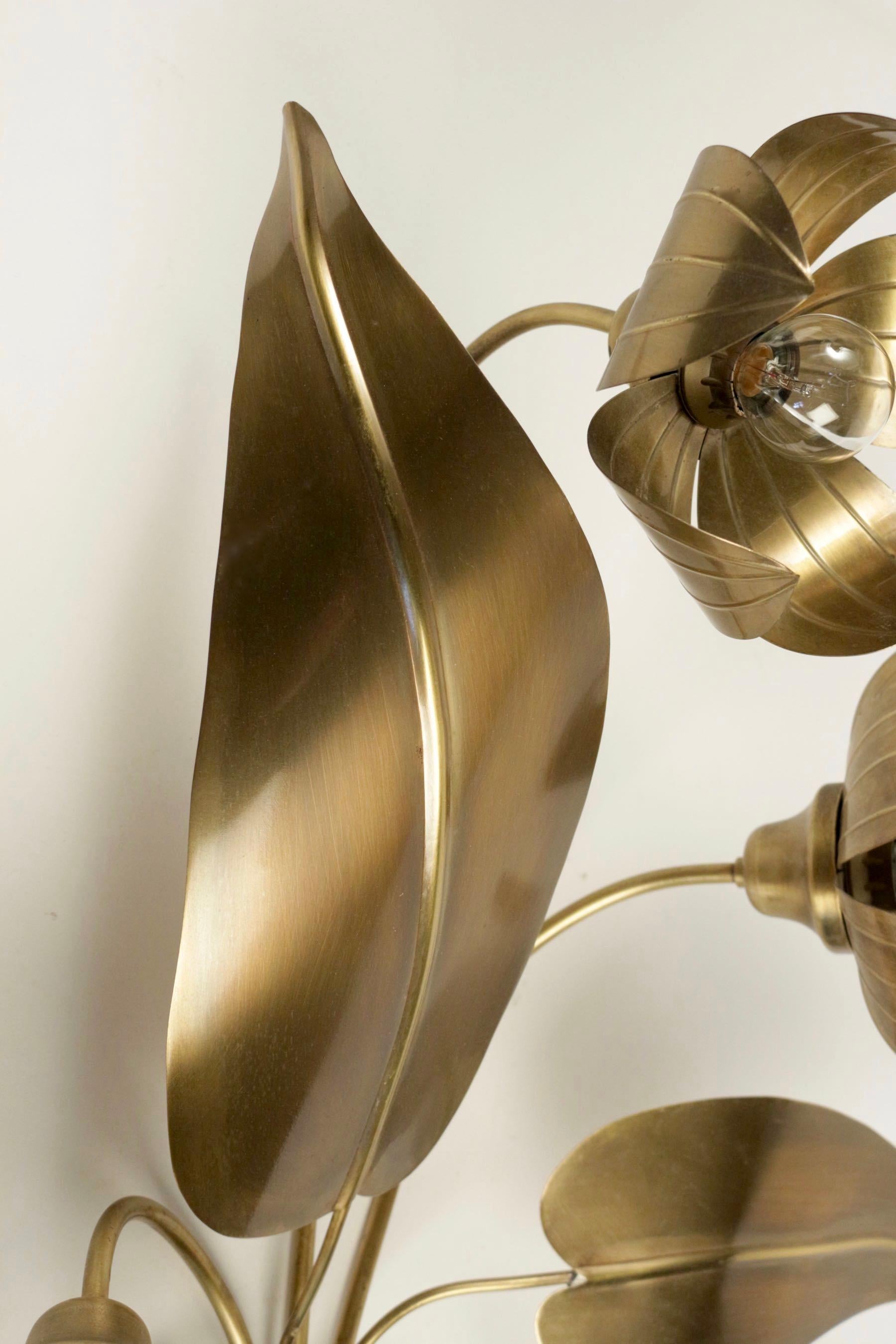 Brass 1960 Large Sconce Bouquet of Flowers, Maison FlorArt For Sale