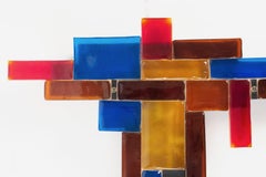 1960 Large Stylized Stained Glass Sconces by Maison Arlus