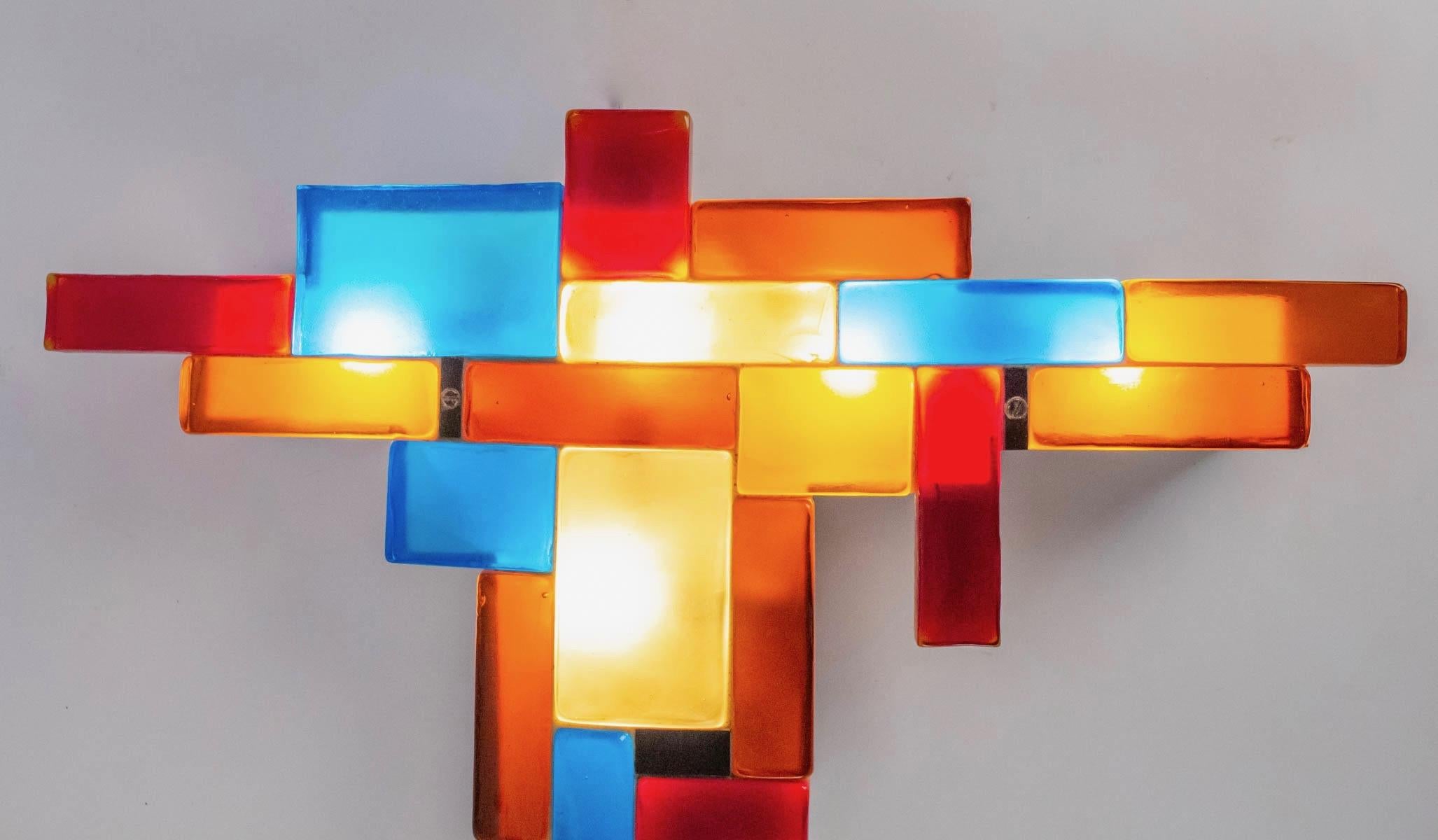 Mid-20th Century 1960 Large Stylized Stained Glass Sconces by Maison Arlus