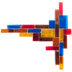 1960 Large Stylized Stained Glass Sconces by Maison Arlus